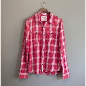Abercrombie Fitch Size Medium Mens Plaid Shirt Red Check Muscle Fit AF Button